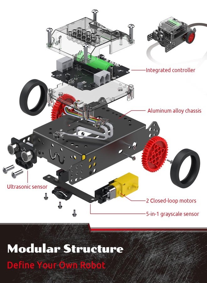 B07NF4Y599 مجموعة WhalesBot Rocky الذكية لبرمجة السيارات الروبوتية والتحكم عن بعد للأطفال من 8 إلى 16 عامًا، STEM، برمجة معيارية/سكراتش/بايثون/سي، مجموعة ألعاب تعليمية هندسية علمية - Image 4